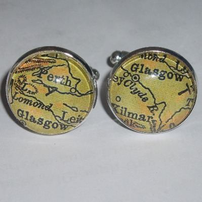 Scottish Map Cufflinks Glass Cabochon Glasgow Central Scotland