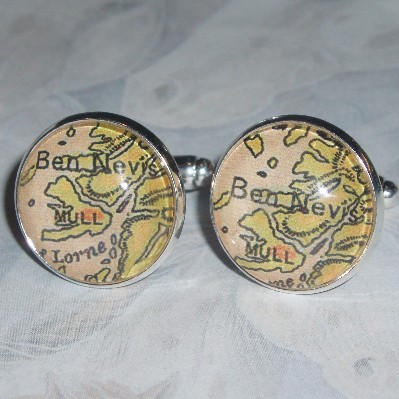 Scottish Map Cufflinks Glass Cabochon Ben Nevis Scotland