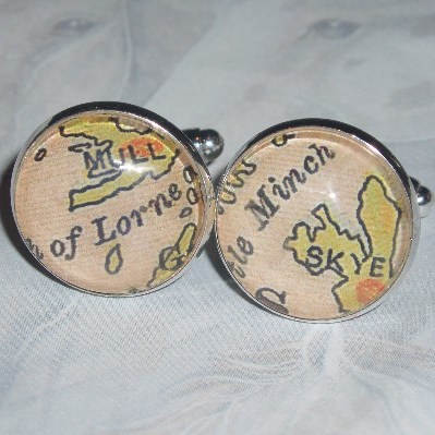 Scottish Map Cufflinks Glass Cabochon Skye Mull Scotland