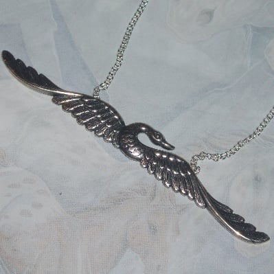 Swan Pendant Necklace Long Wings Stretched Twilight Steampunk