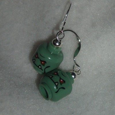 Lego Earrings MiniFigure Head Green Monster Re-cycled