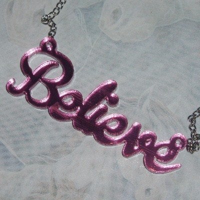 Believe Necklace Pendant Christmas Pink Mirror Acrylic Word