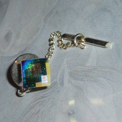 Tie Tack Swarovski AB Square Chain Bridal Prom Groom Best Man