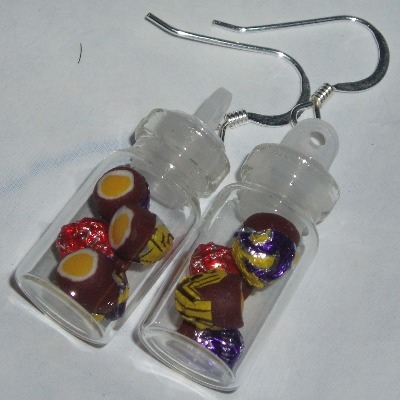 Creme Eggs In A Bottle Earrings Handmade Fimo Sweetie Jar