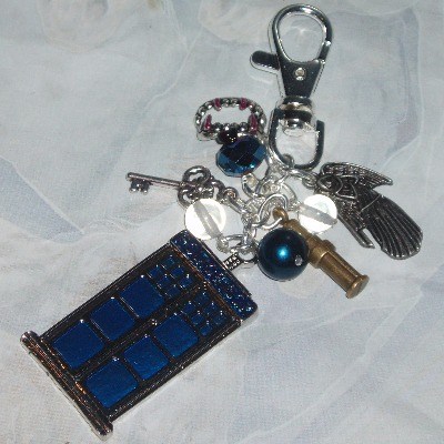 Dr Who Bag Charm Tardis Police Box Weeping Angel Fangs
