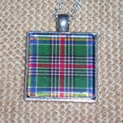 Tartan Necklace Pendant Square Plaid Scottish Clan Bridesmaid
