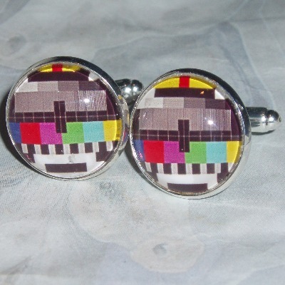 Test Card Cufflinks Glass Cabochon TV Screen Pattern