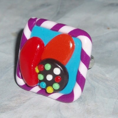 Candy Crush Saga Inspired Ring Fimo Clay Adjustable