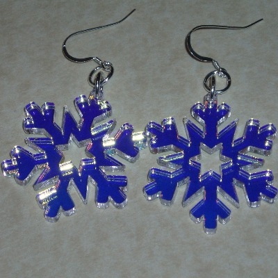 Snowflake Earrings Iridescent Acrylic Christmas Sterling