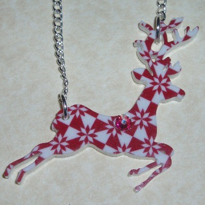 Rudolph Pendant Necklace Red Diamond Christmas Acrylic
