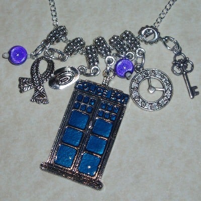 Dr Who Tardis Pendant Necklace Scarf Hat Clock Key