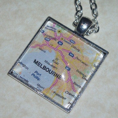 Map Necklace Pendant Glass Cabochon Square