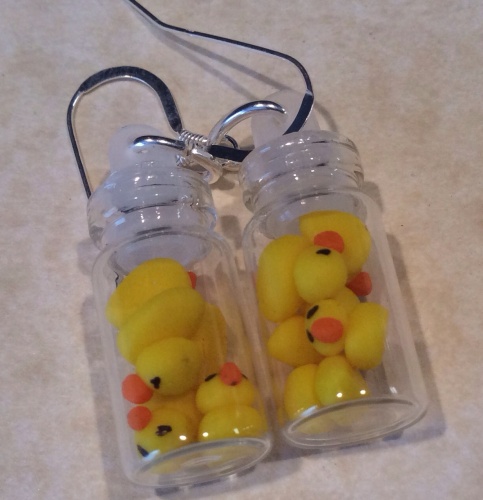 Ducks In A Bottle Earrings Handmade Fimo Sweetie Jar