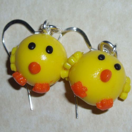 Chicks Earrings Handmade Fimo Sterling easter