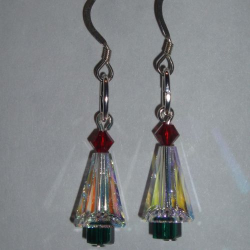 Christmas Tree Earrings Swarovski Crystal Modern Sterling Sparkly