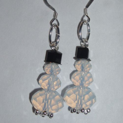 Christmas Snowman Earrings White Opal Swarovski Crystal
