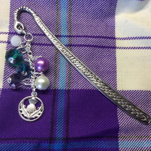 Scottish Thistle Bookmark Charm Crystal Beads Book Readers Scottish