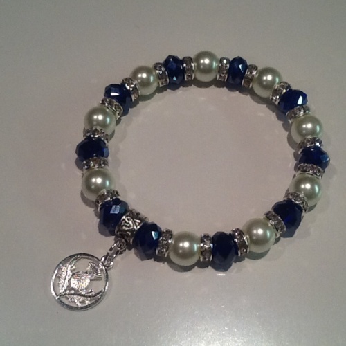 Scottish Thistle Bracelet Pearl Crystal Charm Stretch