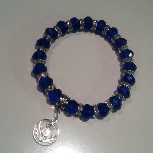 Scottish Thistle Bracelet Blue Crystal Charm Stretch