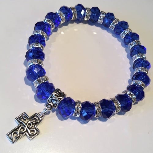 Celtic Cross Bracelet Blue Crystal Charm Stretch