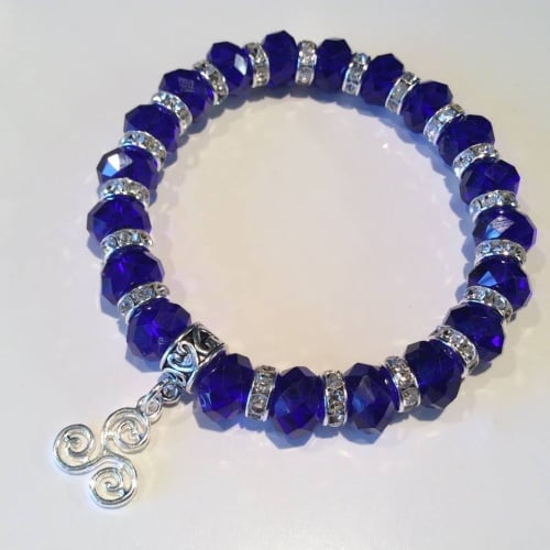 Celtic Triskelion Bracelet Blue Crystal Charm Stretch