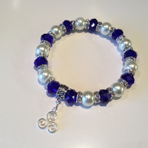 Celtic Triskelion Bracelet Pearl Crystal Charm Stretch