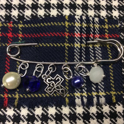Celtic Cross Kilt Pin Charm Pearl Crystal Beads Scottish