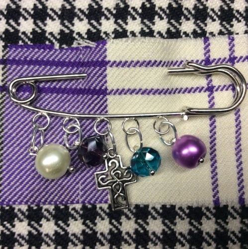 Celtic Cross Kilt Pin Charm Pearl Crystal Beads Scottish