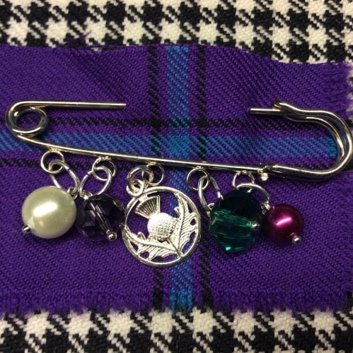 Scottish Thistle Kilt Pin Charm Pearl Crystal Beads Scottish