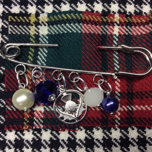 Scottish Thistle Kilt Pin Charm Pearl Crystal Beads Scottish