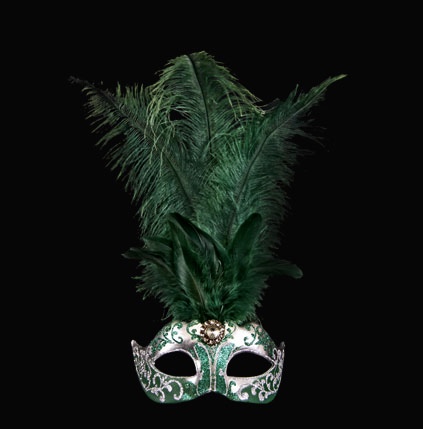 Stella Feather Masquerade Mask - Green Silver
