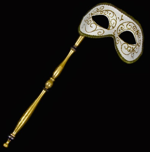 a mask on a handle for glasses wearers