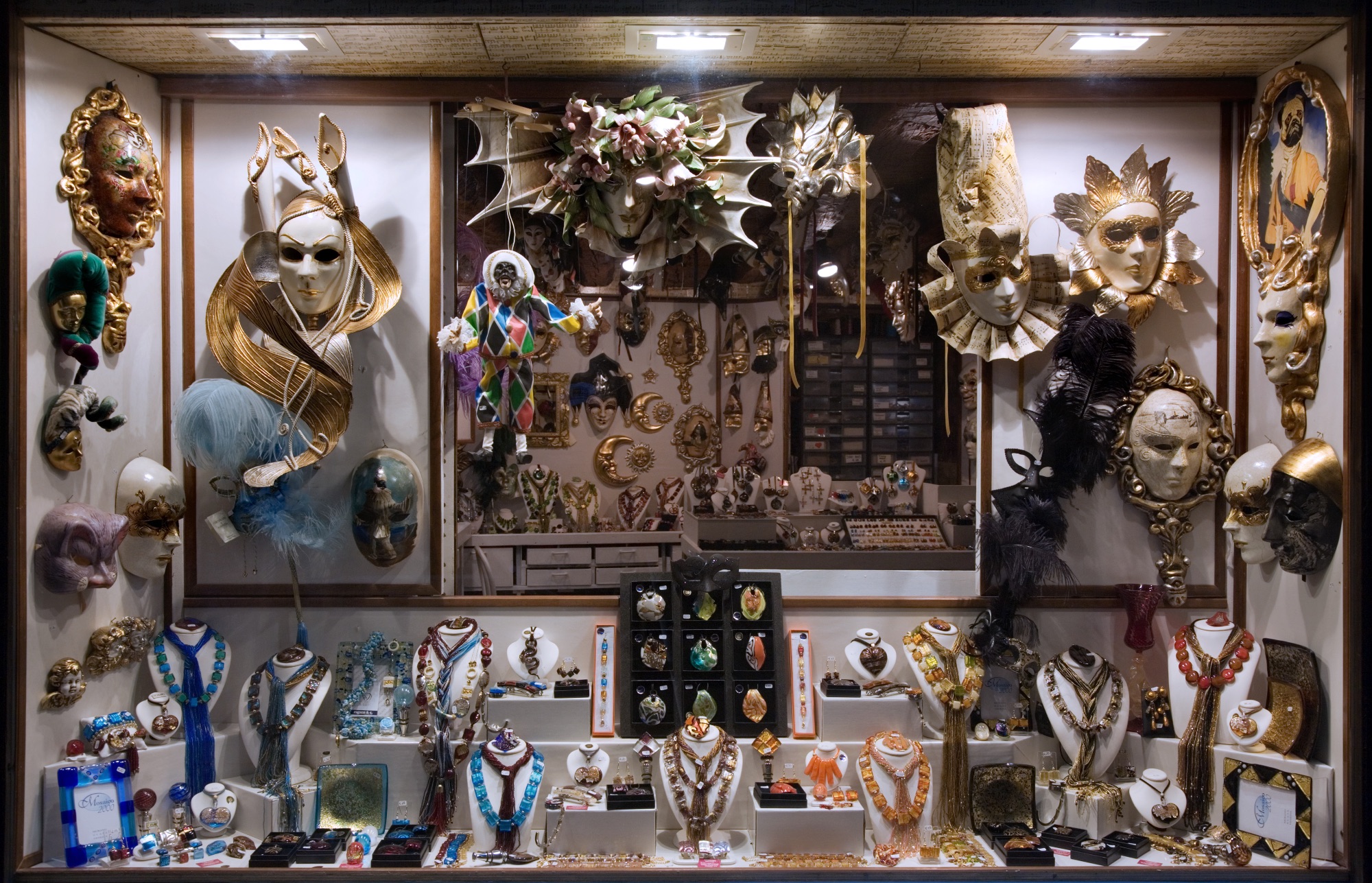 A selection of masks in Venetian shop window
