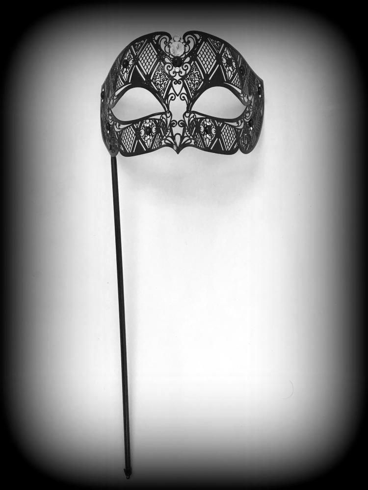 Fantasia Nero Filigree Mask On A Handle
