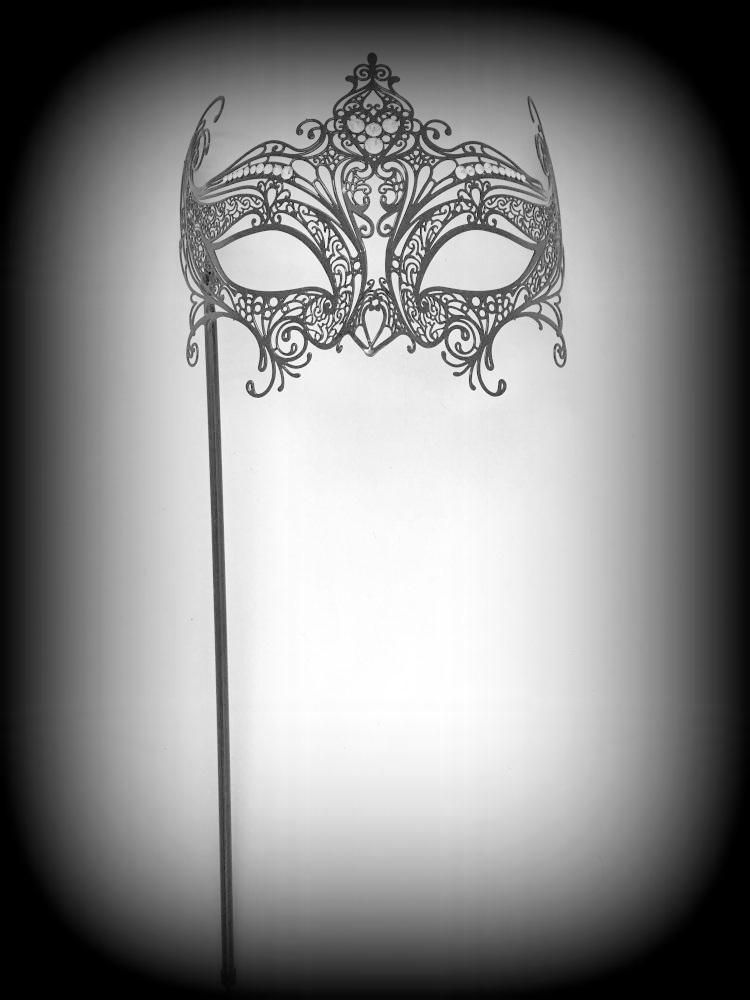 Elegance Filigree Mask On A Handle - Nero