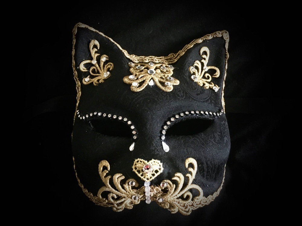 Gatto Barocco Venetian Masquerade Ball Mask - Black Velvet