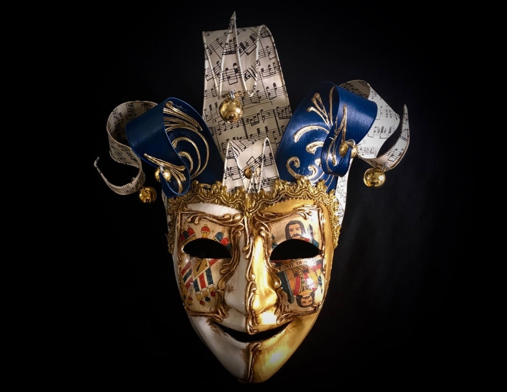 Jolly Venetian Masquerade Ball Mask - Gold & Blue