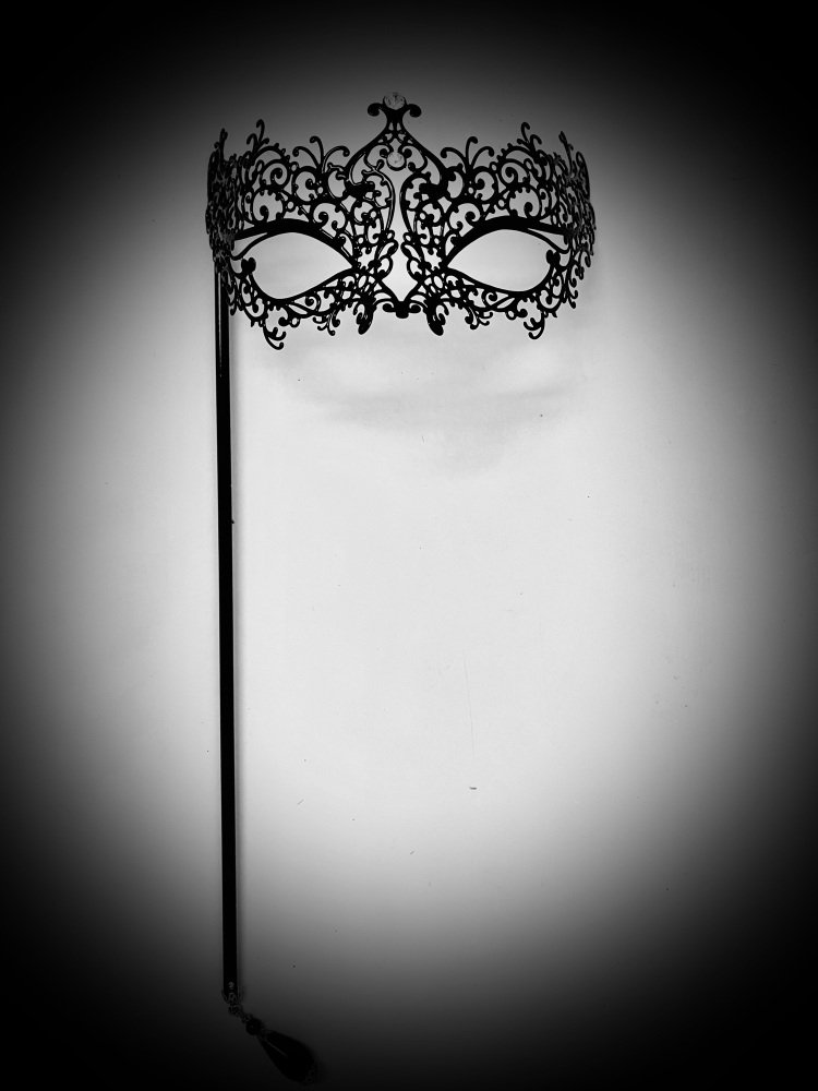 Ricciolo Filigree Masquerade Mask On A Stick - Black