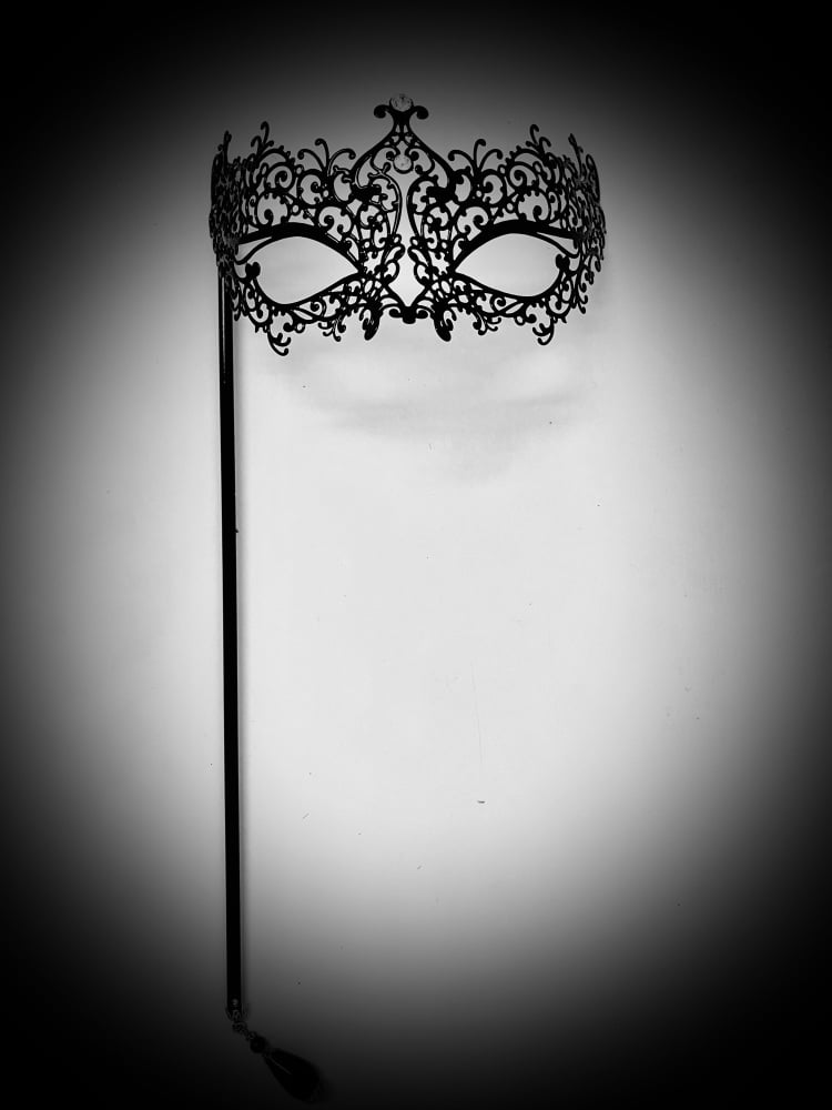 Ricciolo Filigree Masquerade Mask On A Stick - Black