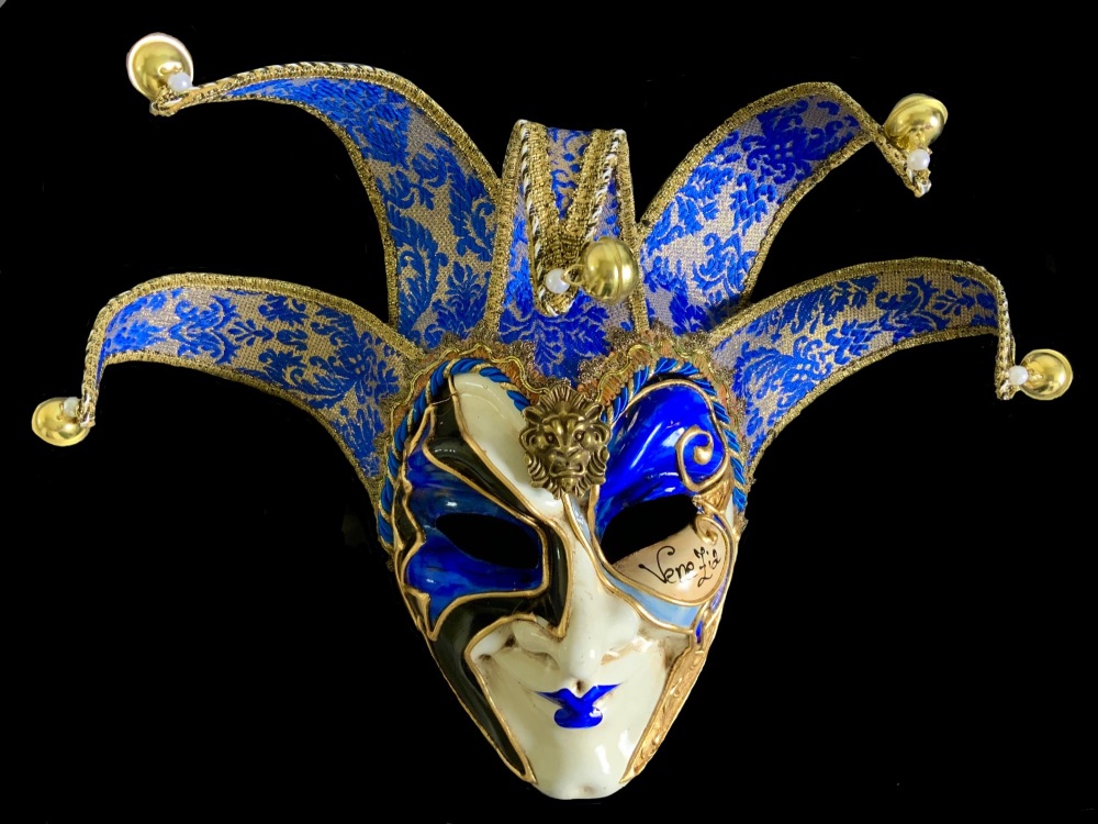 Joker Mezzo Velluto Venetian Masquerade Ball Mask - Black & Blue