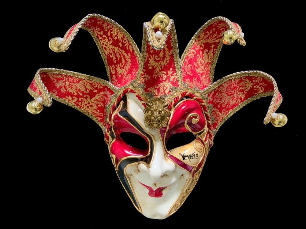 Joker Mezzo Velluto Venetian Masquerade Ball Mask - Red
