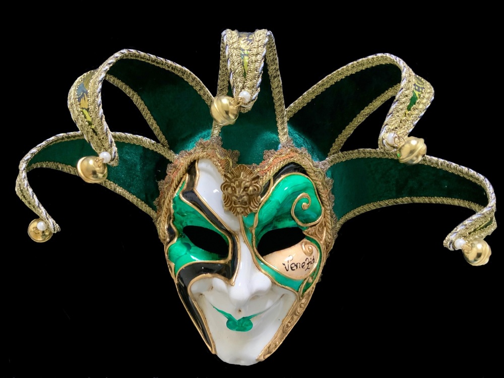 Joker Velluto Venetian Masquerade Ball Mask - Black & Green