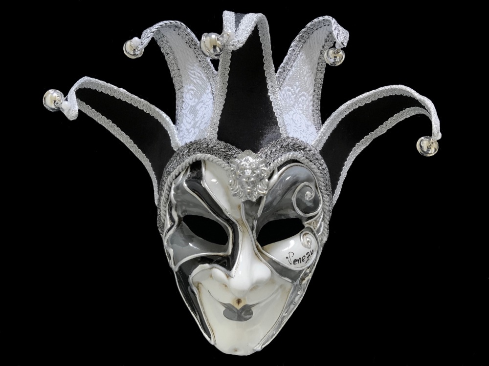 Red Silver Black Venetian Jester Mask Masquerade Mask - Men's Masquerade Masks