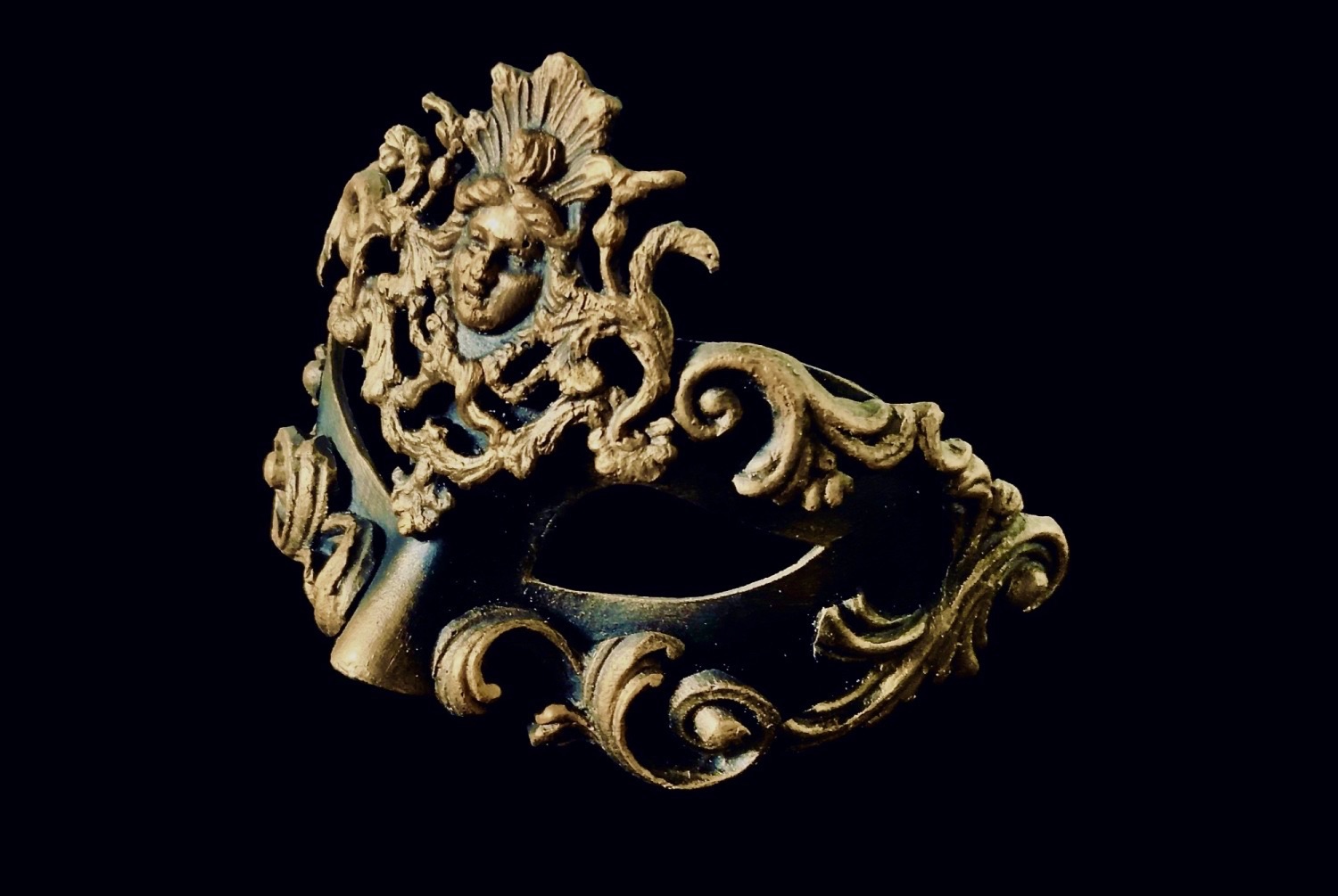 A Luxury Venetian Masquerade Ball Mask in a stunning gold colour