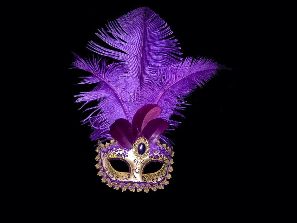 Stella Venetian Feather Masquerade Mask - Gold Purple
