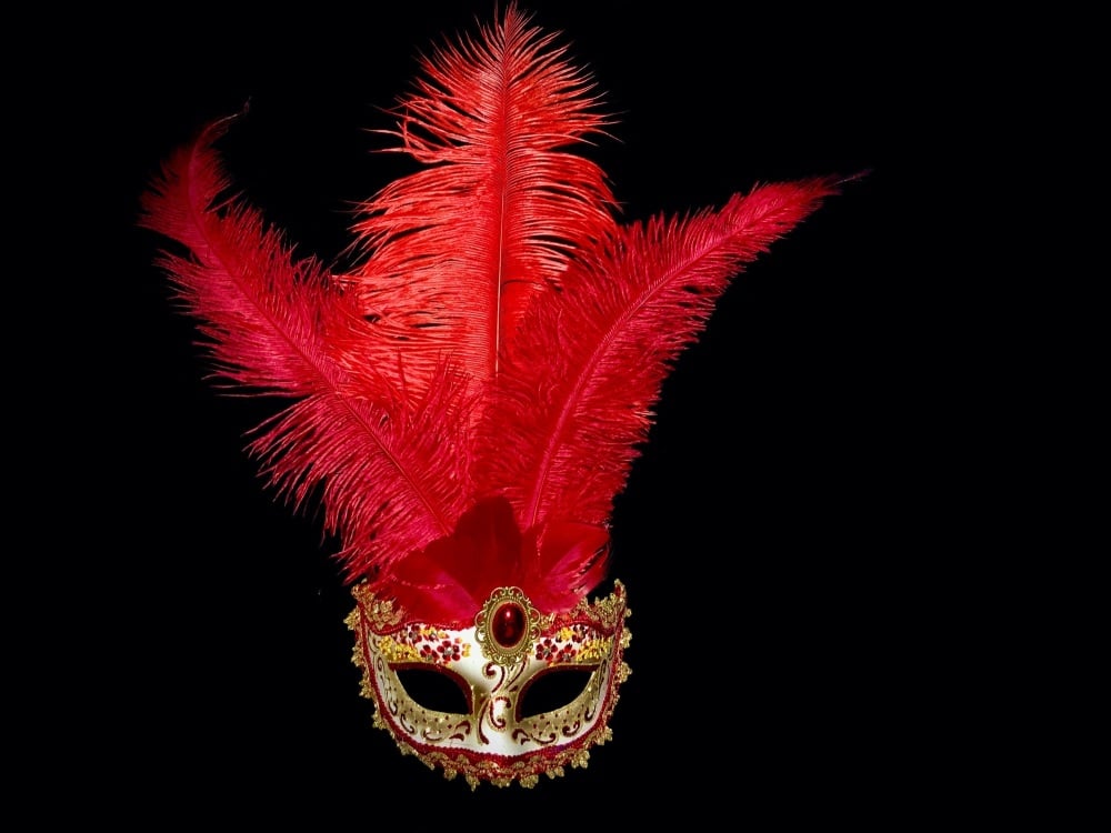 Stella Feather Venetian Masquerade Mask - Red Gold