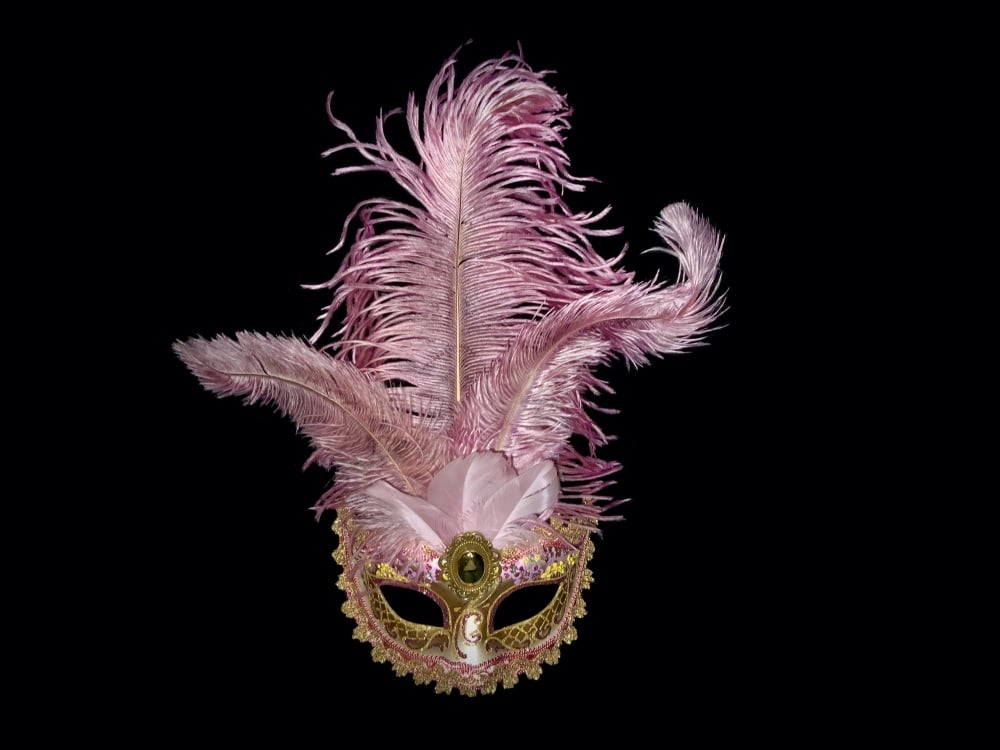 Stella Feather Venetian Masquerade Mask - Pink Gold