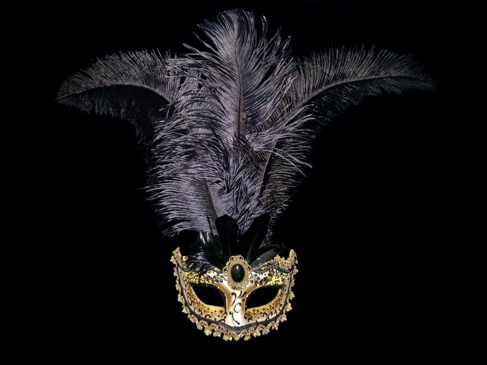 Stella Feather Venetian Masquerade Mask - Gold Black