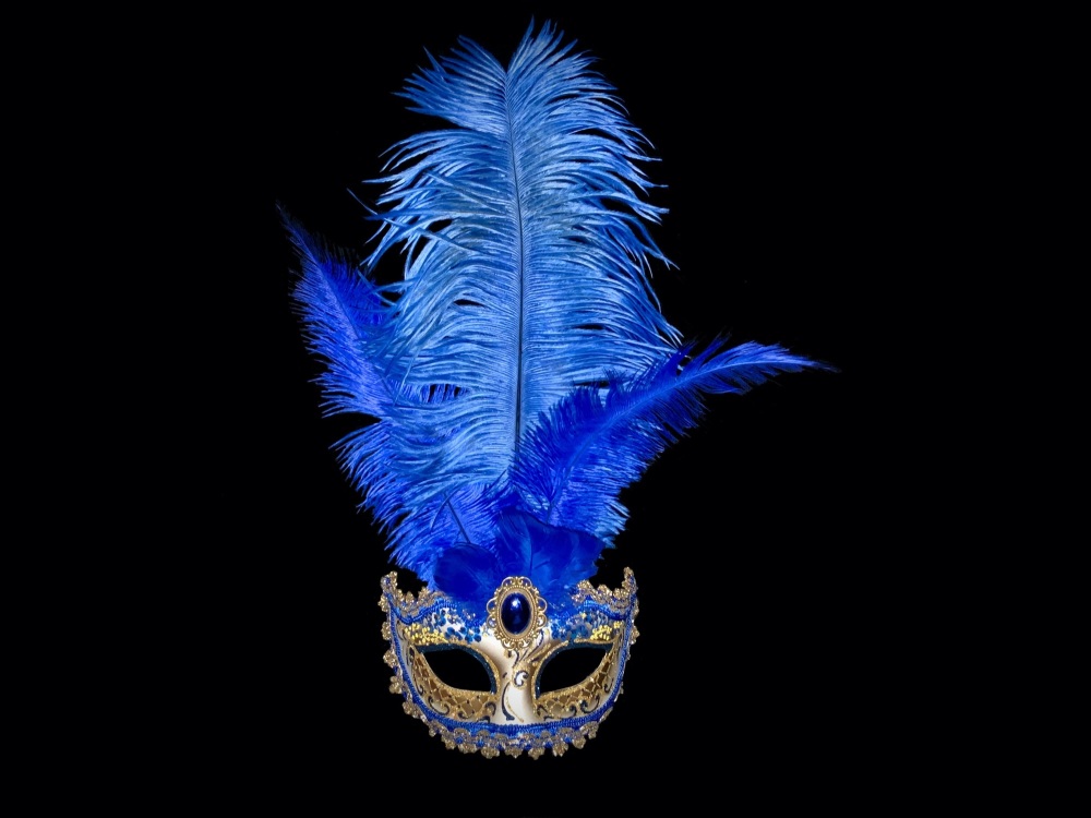 Stella Feather Venetian Masquerade Mask - Blue Gold