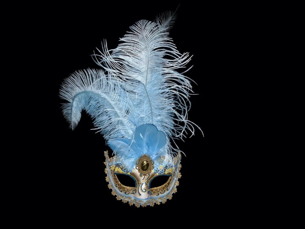 Stella Feather Masquerade Mask - Sky Blue